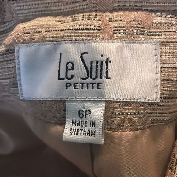 Le Suit Skirt Suit Women's Petite Size 6P Tan & Cream 2-Piece Set Skirt & Blazer - Picture 10 of 12